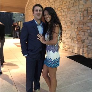 White and Blue Chevron Dress