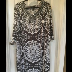 Tribal pattern dress with jeweled neckline