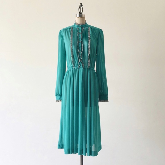 Vintage Dresses & Skirts - VINTAGE | 70s Semi-Sheer Midi Dress