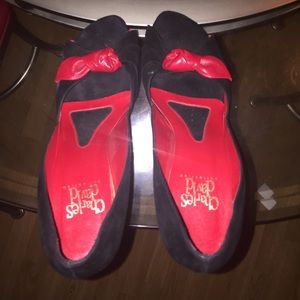 Red and black suede pumps. Charles David.