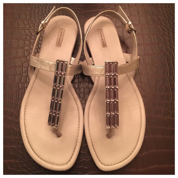 Vera Wang Light Grey Crystal Embellished Sandals - Picture 1 of 4