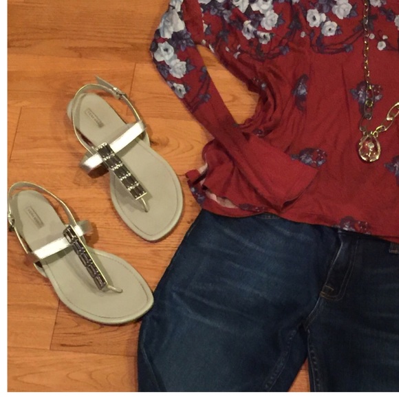 Vera Wang Light Grey Crystal Embellished Sandals - Picture 2 of 4