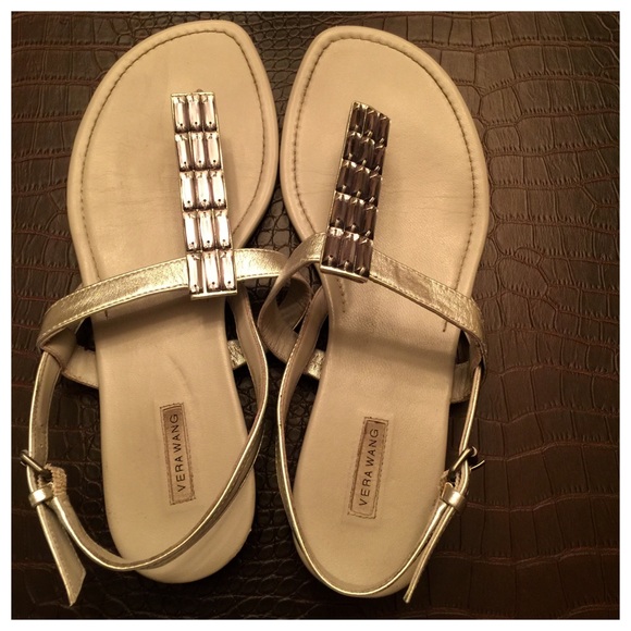 Vera Wang Light Grey Crystal Embellished Sandals - Picture 4 of 4