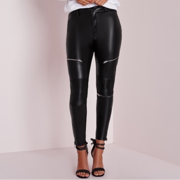 Fayx leather zip detail skinny fit pants