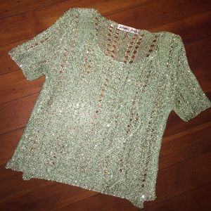 Crochet green and gold sequins top