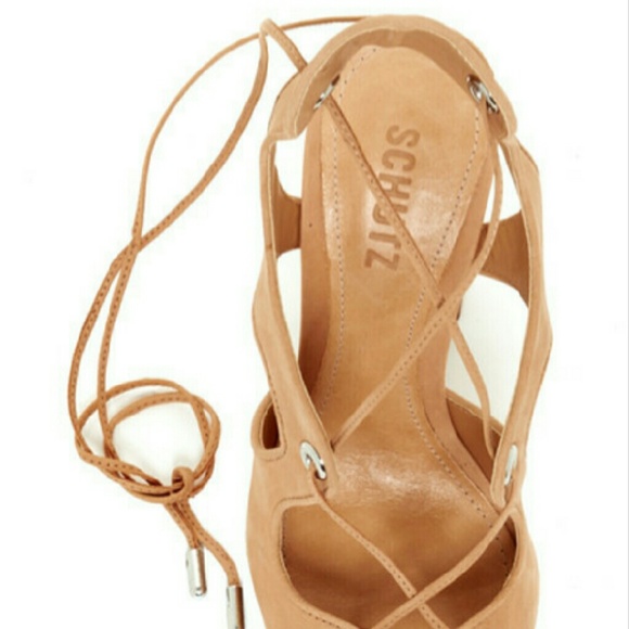 NEW- Schutz Nubuck Ankle Wrap Heels - Picture 3 of 6