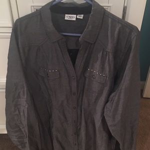 Pretty gray with black lace back top.