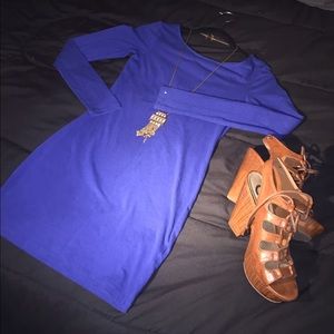 Bodycon cotton cobalt blue long sleeve dress