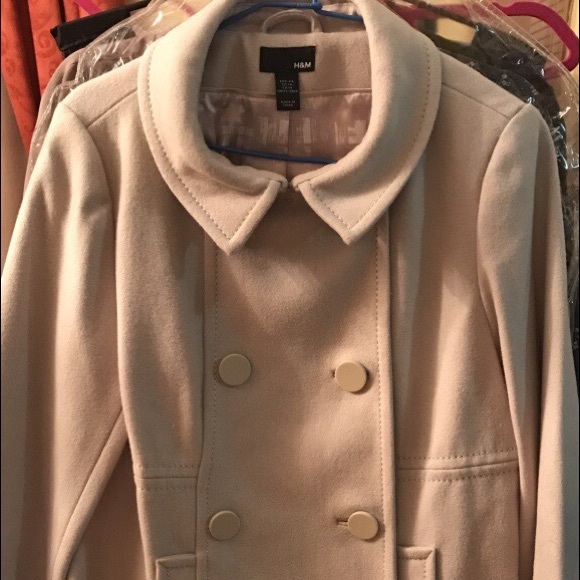 H&M Jackets & Coats Womens Cream Colored Knee Length Hm Peacoat