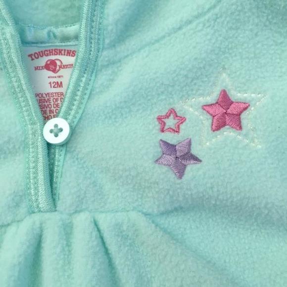 Toughskins turquoise fleece hoodie with pink and purple stars - Picture 4 of 4
