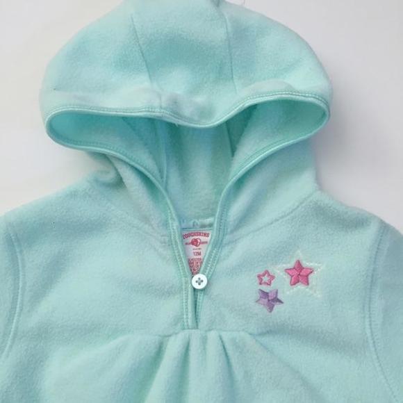 Toughskins turquoise fleece hoodie with pink and purple stars - Picture 2 of 4