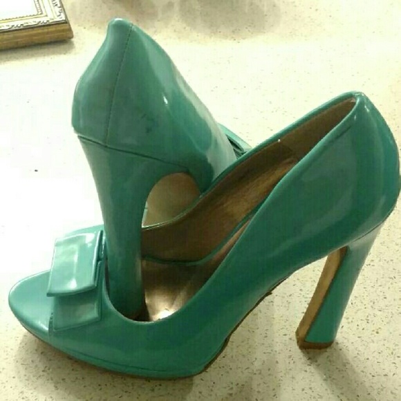 Teal open toe heels