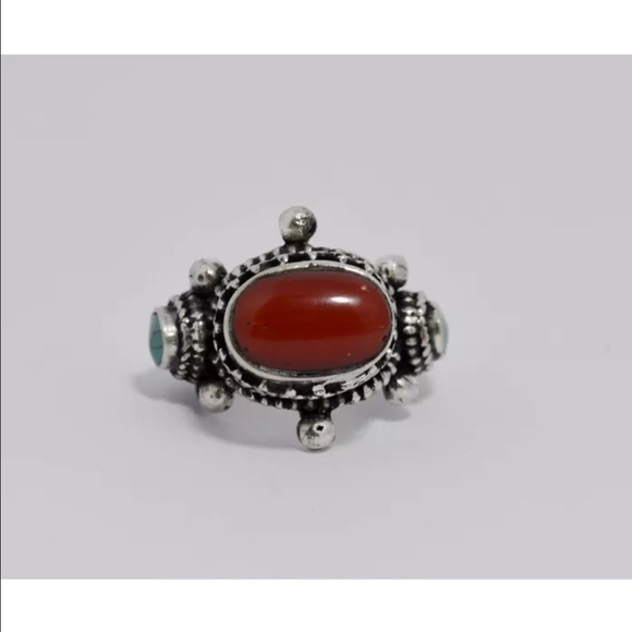 Sterling silver ring with coral and turquoise