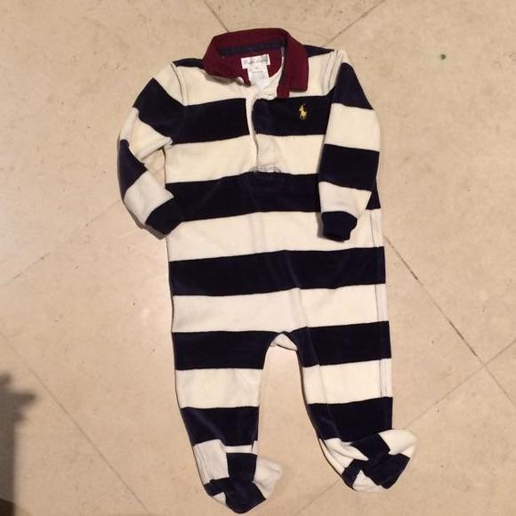 Striped Velvet Long-sleeved Polo Playsuit