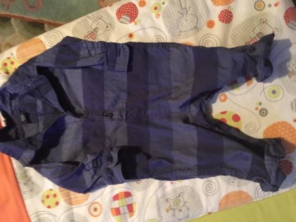 Blue Striped collared button Beach Romper