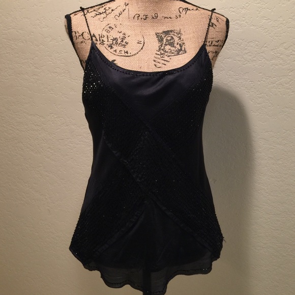 Lapis by Nordstrom 100% black silk beaded camisole