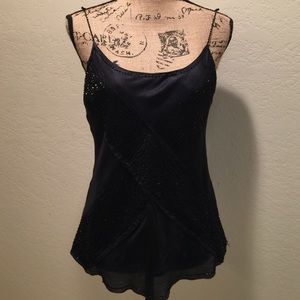 Lapis by Nordstrom 100% black silk beaded camisole