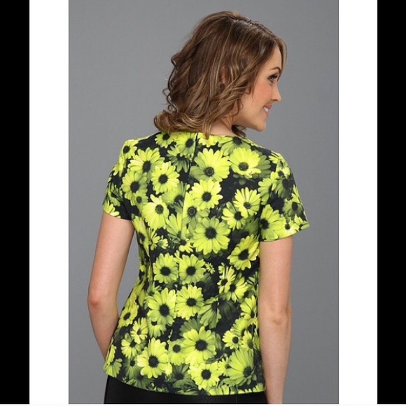 Michael Kors Green Floral And Striped Top - Picture 2 of 4