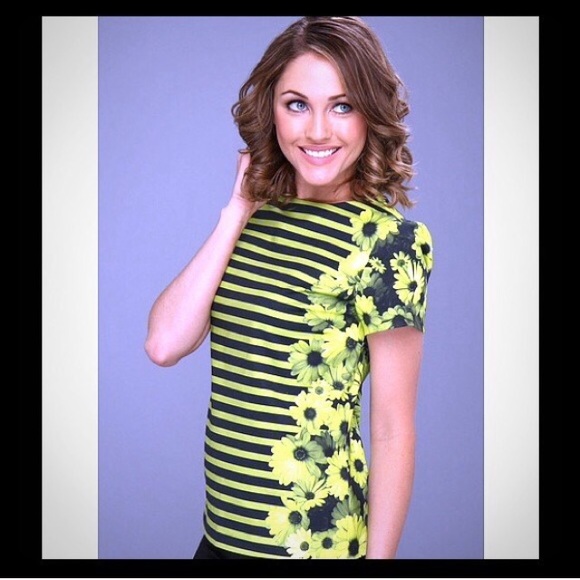 Michael Kors Green Floral And Striped Top - Picture 3 of 4