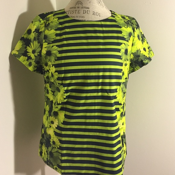 Michael Kors Green Floral And Striped Top - Picture 4 of 4