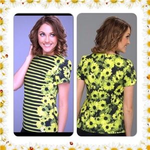 Michael Kors Green Floral And Striped Top