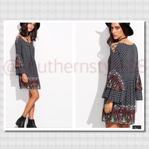 Criss Cross Bell Sleeve Shift Dress BNWT LAST ONE
