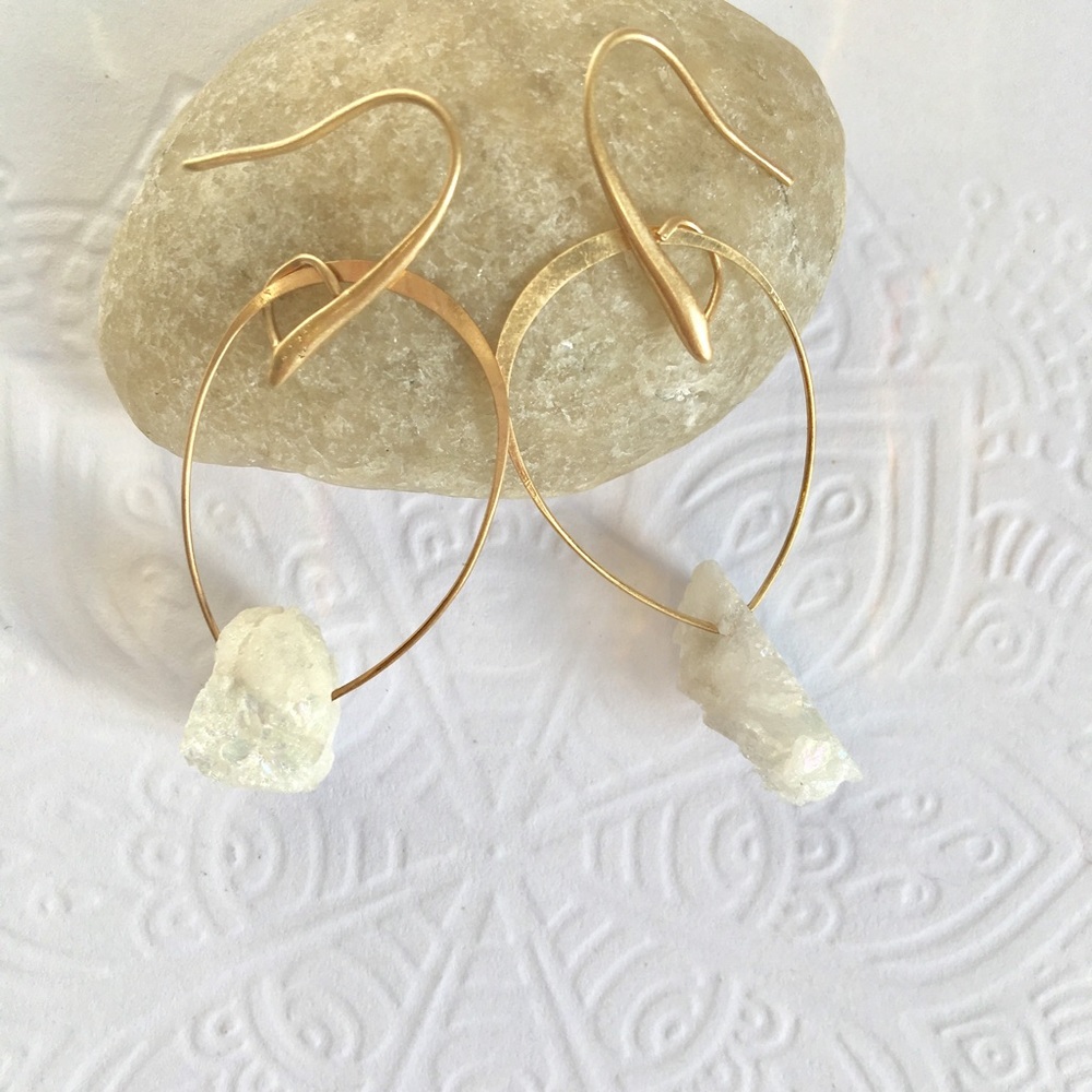 White Drusy Hoops