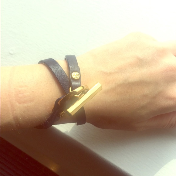 Leather Dark Navy Tory Burch Bracelet
