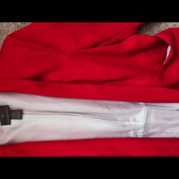 Chic Red Blazer with Blue-&-White Pinstripe Lining - Picture 3 of 4