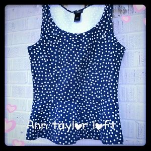 Ann taylor Navy polka dot peplum shirt