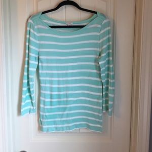 J Crew Mint Stripe BoatNeck Top