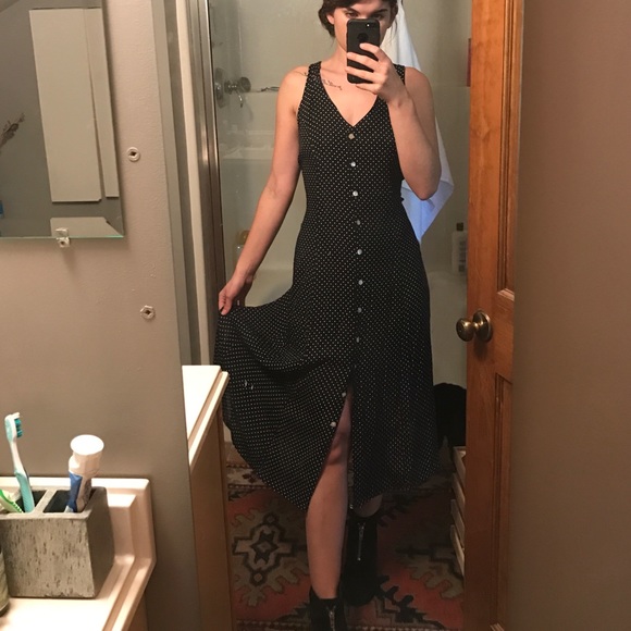 Vintage polka dot button up 90's midi/Maxi dress