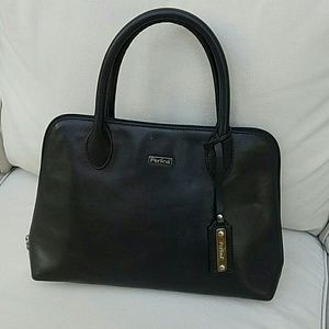 Black leather handbag