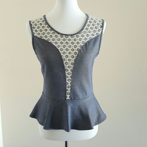 Paper Crane Tops - Blue and Lace Peplum Top