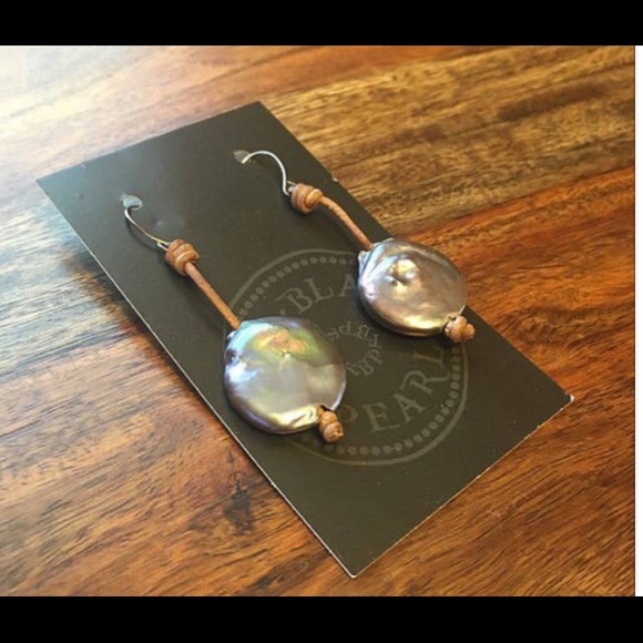 Black Pearl Coin Earrings