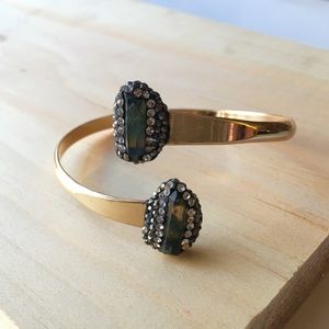 Pave Natural Crystal Gold Cuff Bracelet