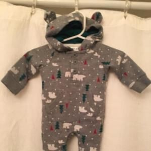 NWOT Cherokee Christmas Polar Bear Hoodie Romper- newborn