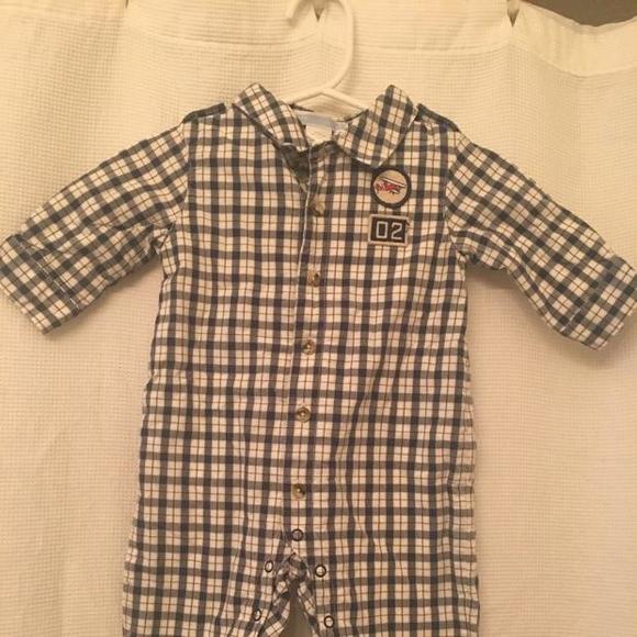 Janie and Jack Airplane Plaid Longall Lined Romper
