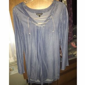 Jean dress with lace up neck line
