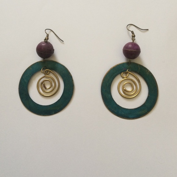 Funky purple & turquoise earrings w/ golden accent