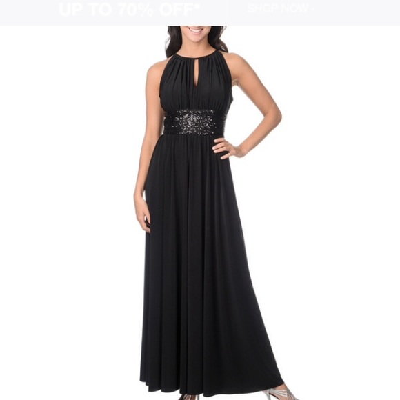NWT SHORT Black halter black sequin dress size 14P