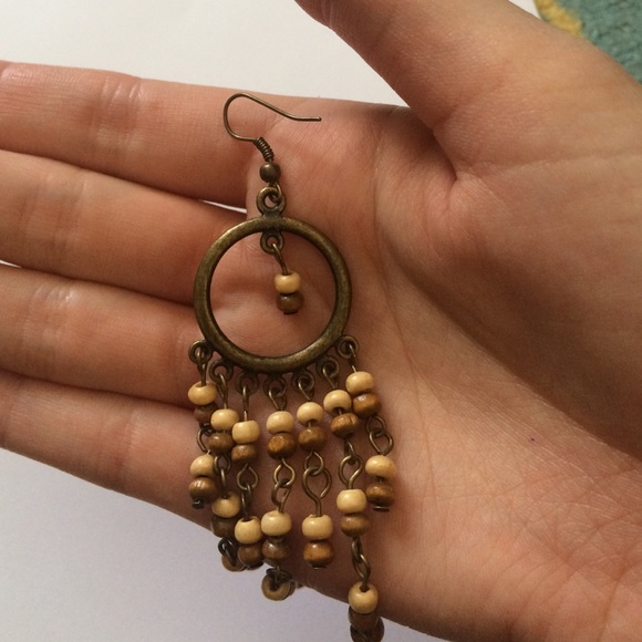 Brown beaded chandelier earrings