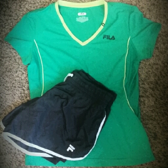Small Bright Green Fila V-neck Sport Shirt
