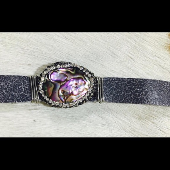 Grey Leather + Abalone Bracelet