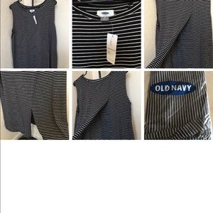 Old Navy Sleeveless Split Open Back Striped, Black
