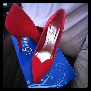 Suede red heels size 8