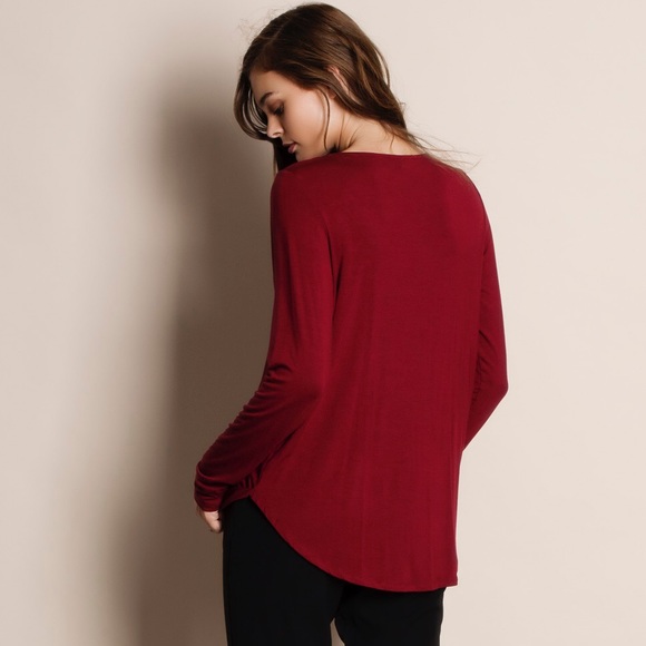 Cross Front Deep V neck Long Sleeve Top - Picture 3 of 4