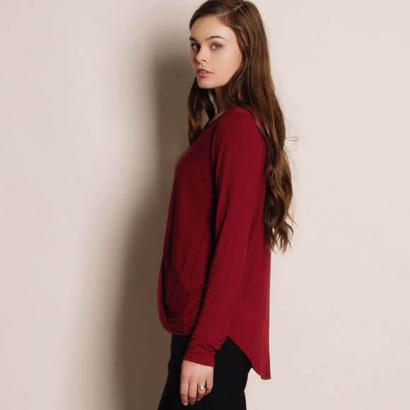 Cross Front Deep V neck Long Sleeve Top - Picture 4 of 4