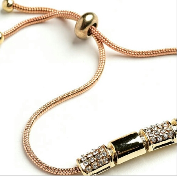 Gold Stone & Crystal Tube Bar Toggle Bracelet - Picture 2 of 4