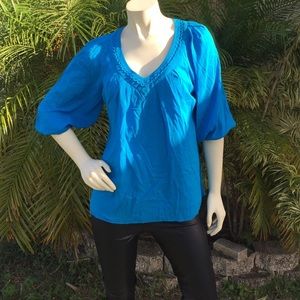 Davi Blue Larimar Silk Blend Blouse Tonic Top